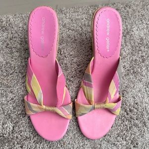 Andrew Geller Pink Multicolor Wedge Sandals